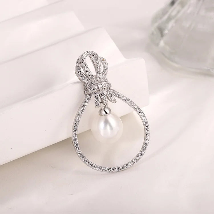 Custom long necklace women delicate silver single pearl and diamond pendant for chains