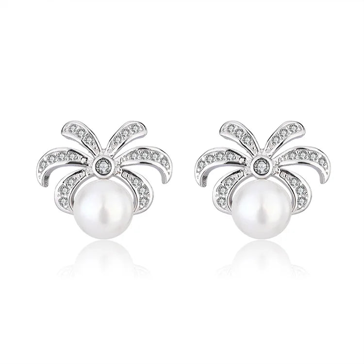 925 sterling silver moissanite natural diamond and natural freshwater real pearl stud earrings