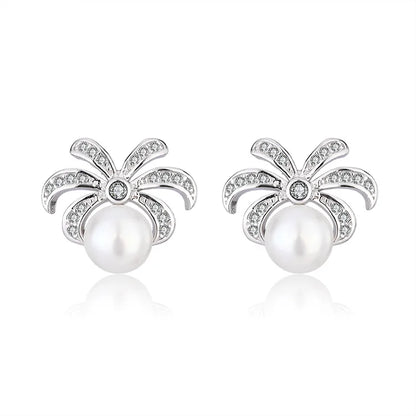 925 sterling silver moissanite natural diamond and natural freshwater real pearl stud earrings