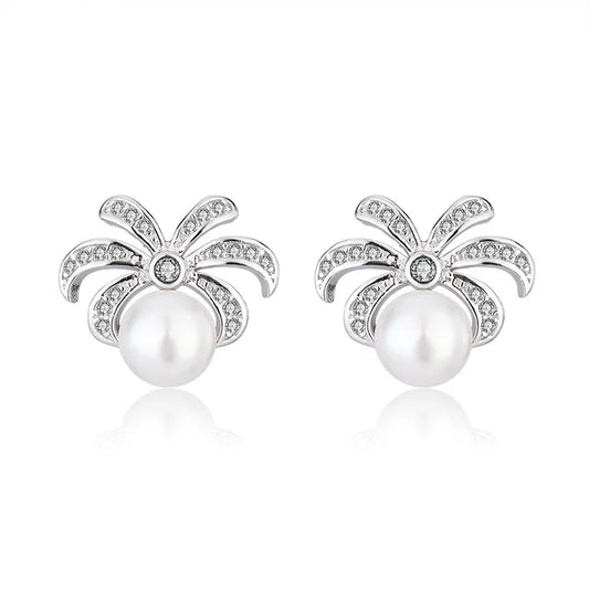 925 sterling silver moissanite natural diamond and natural freshwater real pearl stud earrings