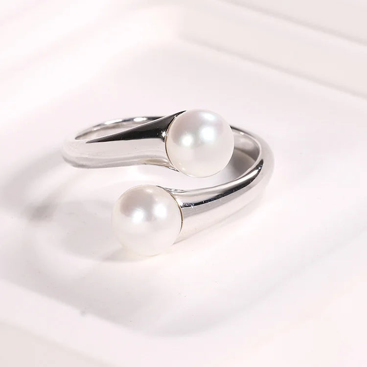 Simple engagement wedding elegant 925 sterling silver freshwater pearl ring for women