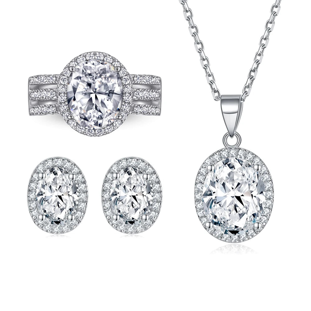 Jewelry Set 925 Sterling Silver Women Jewelry Zircon Stone Ring Necklace Earring Non Tarnish Rhodium Plated Jewelry Sets