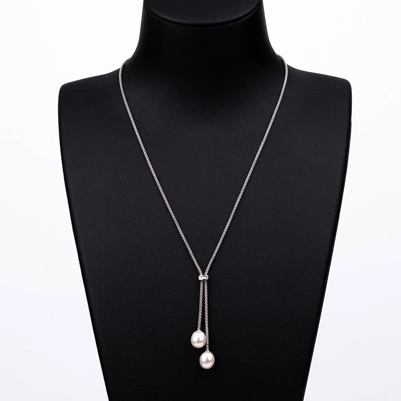 Custom trendy 925 sterling silver clasp retro design freshwater pearl drop dangle pendant necklace