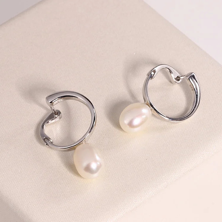 Custom fashion modern wedding jewelry zircon sterling silver pearl hoop round stud earrings