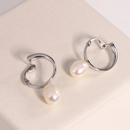 Custom fashion modern wedding jewelry zircon sterling silver pearl hoop round stud earrings