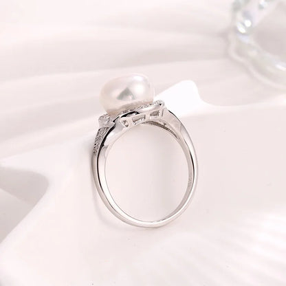 Custom LOGO fashion high-end 925 sterling silver real fresh water pearl ring with little small diamonds