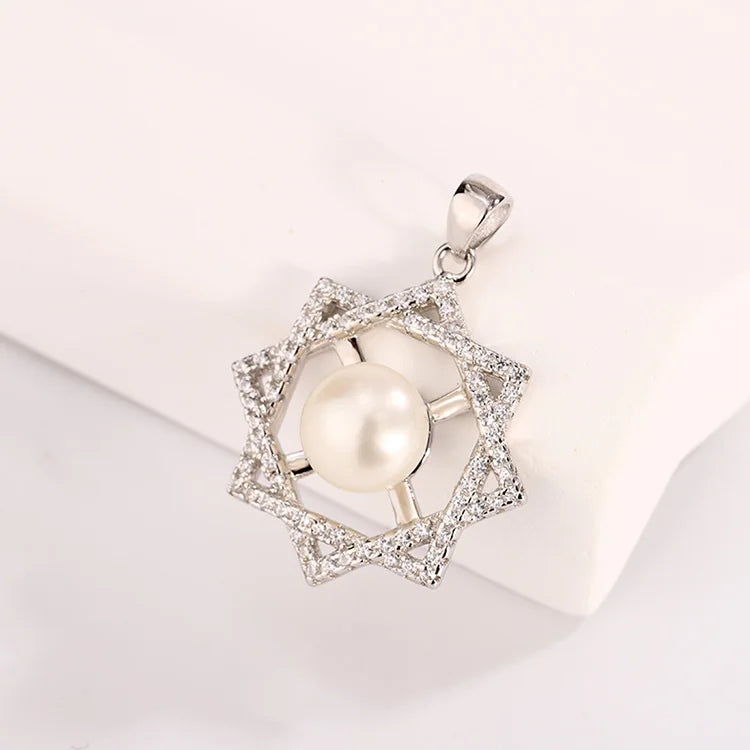 Custom name 925 sterling silver fashion jewelry diamond square zircon single pearl pendant for women wholesale