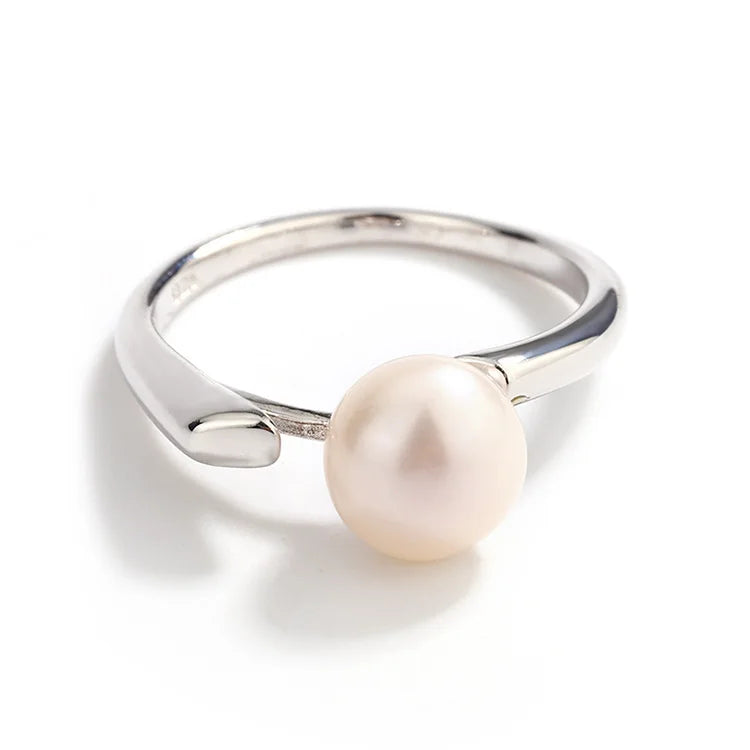 Fashion and simplicity 925 sterling silver fresh water real pearl ring