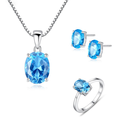 Jewelry Set  Women Jewelry Rhodium Plated Colorful Zirconia Stone Ring Necklace Earring Non Tarnish Jewelry Sets