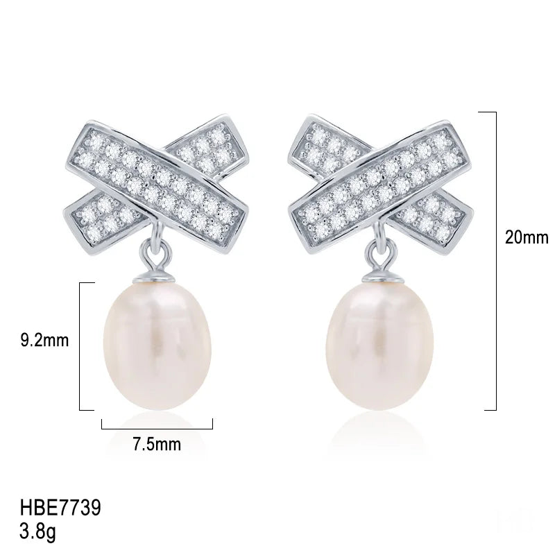 2024 Fashion Women Jewelry 925 Silver Two Pearl Water Drop Rice Pearl Drop Stud Earrings Rhodium-Plated Pearl Earrings