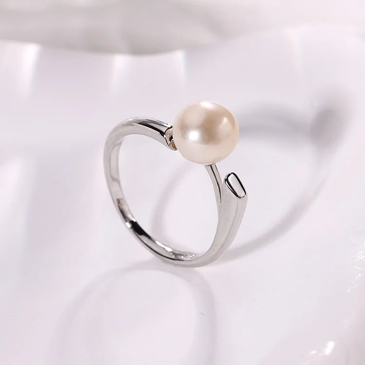 Fashion and simplicity 925 sterling silver fresh water real pearl ring