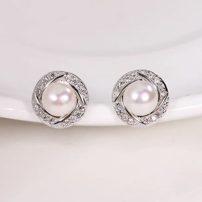 Custom fashionable 925 silver moissanite jewelry wedding modern cultured pearl studs earrings luxury for women