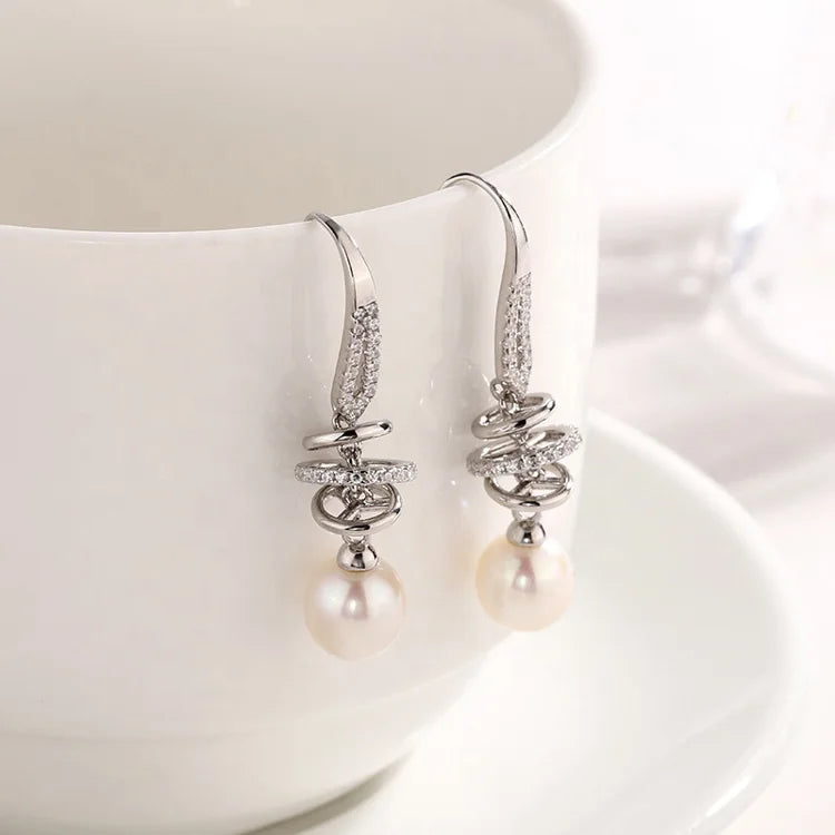 Dainty statement 925 sterling silver freshwater pearl fine jewelry drop earrings long