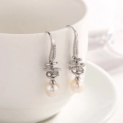 Dainty statement 925 sterling silver freshwater pearl fine jewelry drop earrings long