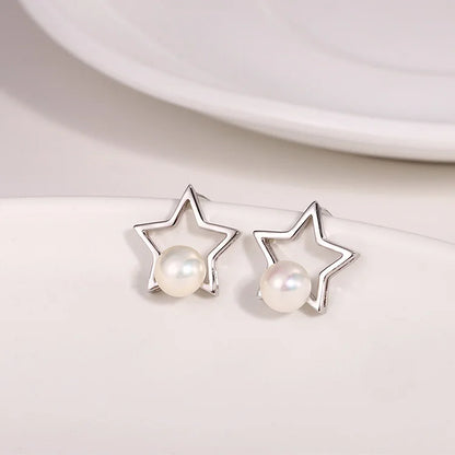 Fashion jewelry 925 sterling silver natural freshwater real pearl exquisite star stud earrings for women