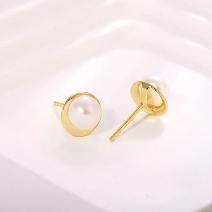 Luxury brand jewelry designer fashion simple 18k gold plated 925 sterling silver pearl stud earrings