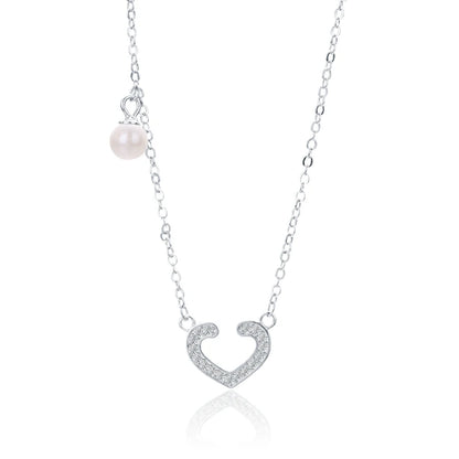 Freshwater pearl unique fashion jewelry bulk bling 925 sterling silver heart shaped necklace for women