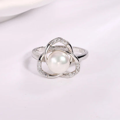 Custom logo zircon diamond-set intertwined 925 sterling silver pearl ring jewelry