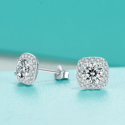 Jeweller Buy Square & Round Brilliant Cut Moissanite Diamond Cluster Stud Earrings 925 Sterling Silver Cute Style