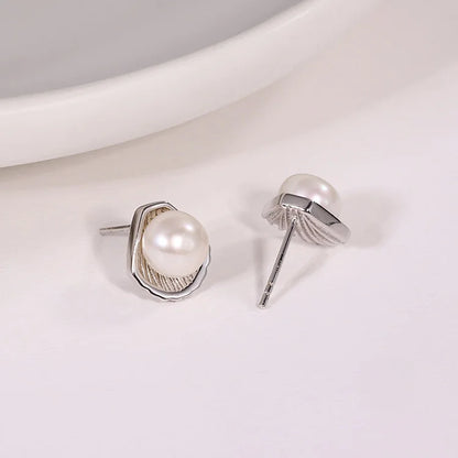 Custom dainty 925 sterling silver unique luxury pearl stud earrings for women