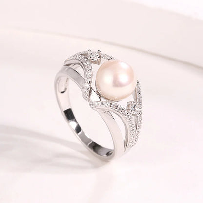 Custom women engagement wedding sterling silver freshwater pearl ring with zircon moissanite