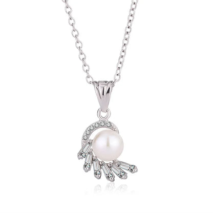 Zircon zirconia jewelry set fashion woman 925 silver pearl ring earring and pendant necklace set