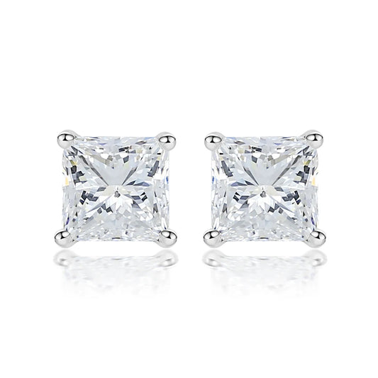 Classic Studs Princess Cut 5*5mm CZ Stone Jewelry Women Non Allergic 925 Sterling Silver Earrings