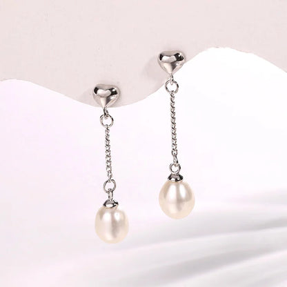 Trendy beautiful 7mm 7.5mm pearl 925 sterling silver freshwater cultured pearl post dangle drop earrings