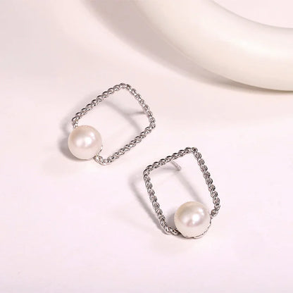 925 sterling silver square pendant oversized geometric hoop earrings with natural pearl