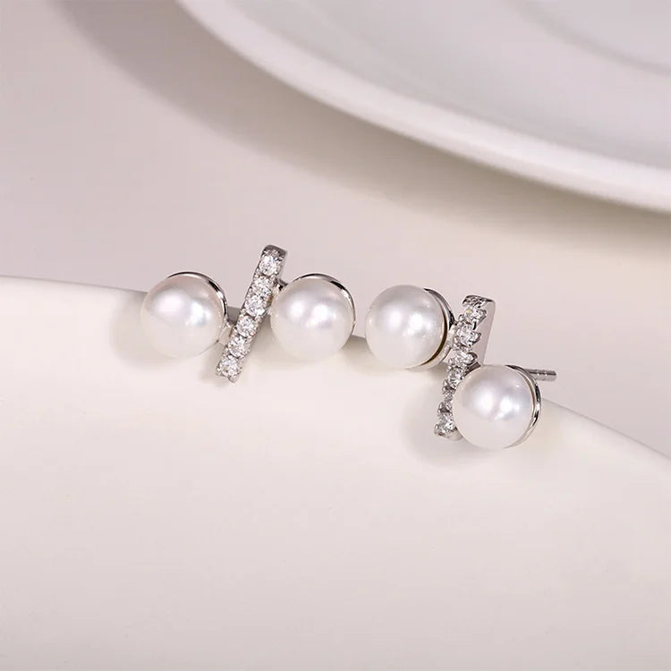 OEM luxury irregular shape earings jewelry women zirconia s925 sterling silver mini studs earring with natural real pearl