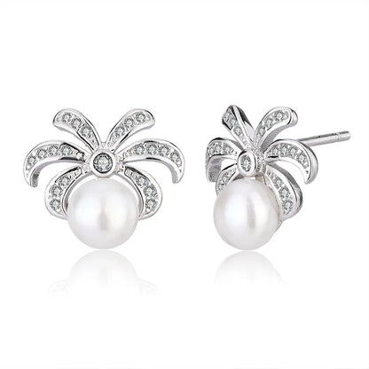 925 sterling silver moissanite natural diamond and natural freshwater real pearl stud earrings