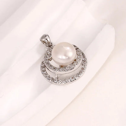 Round circle pure 925 sterling silver women necklace freshwater pearl pendant with zircon diamond