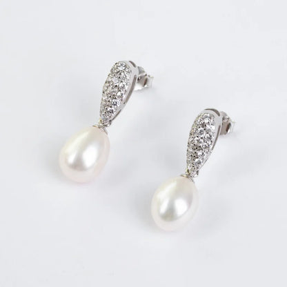 Wholesale bulk cubic zirconia zircon womens 925 sterling silver pearl dangle drop earrings