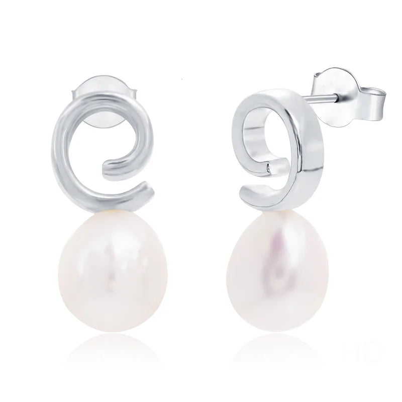 Classic Design Hypoallergenic 925 sterling silver Stud Genuine Freshwater Pearl  Rhodium-Plated Earrings simple jewelry