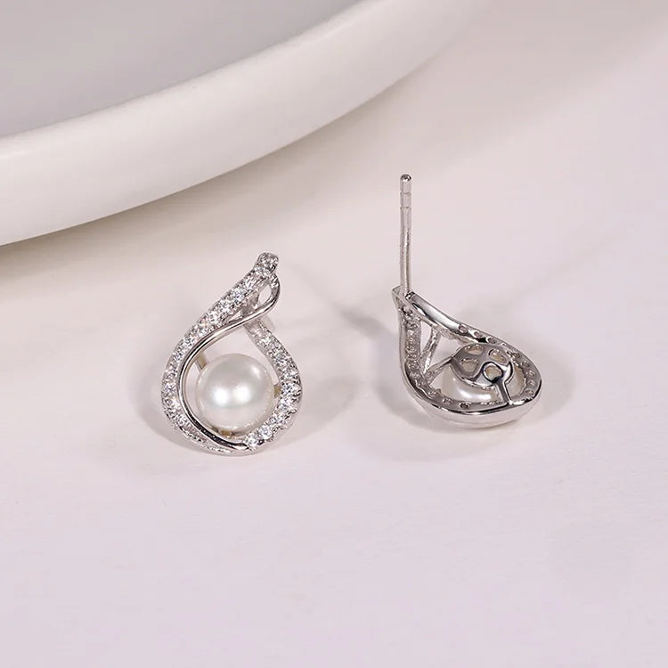 Wholesale bulk custom logo luxury fashion jewelry s925 sterling silver real pearl statement diamond women studs earrings