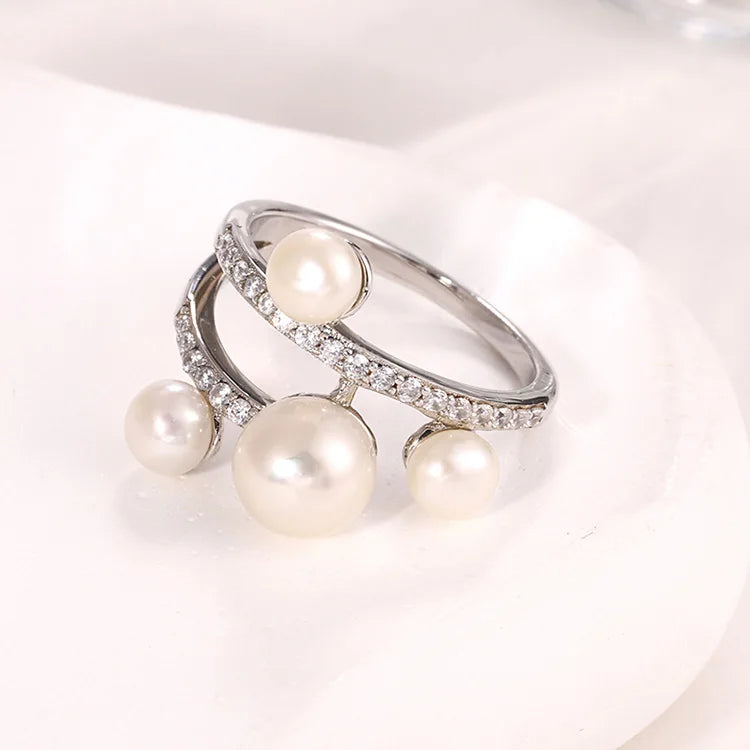 Personalized custom fashion women jewelry sterling silver freshwater pearl ring with white pearl