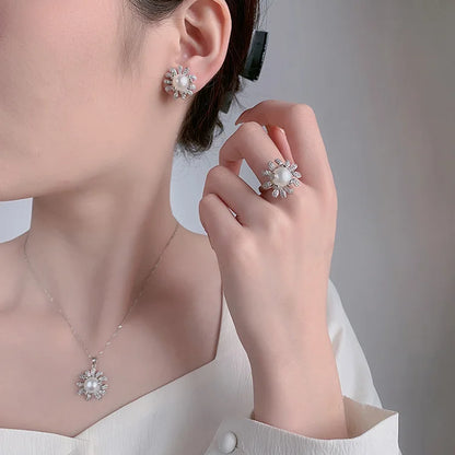 Earrings pendant ring fashion luxury 925 silver zircon fashion jewelry zirconia pearl jewelry sets for women