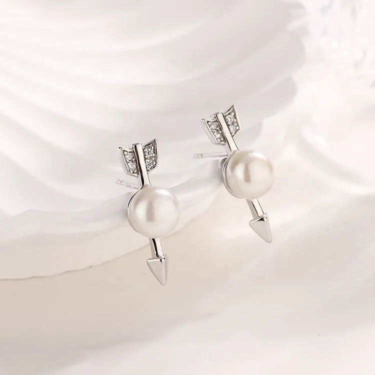 Wholesale bulk fine luxury jewelry arrow 925 sterling silver pearl women studs earring