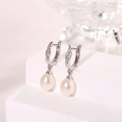 Wedding 925 sterling silver freshwater cultured pearl statement drop clasp earrings