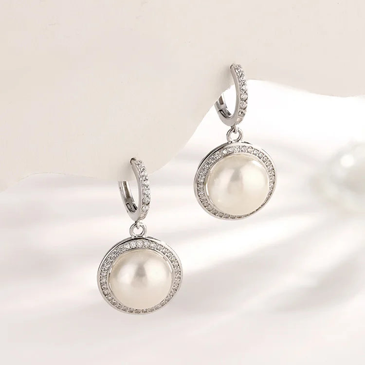 Custom logo modern 925 silver cultured real pearl circle round women stud earrings