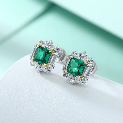 Luxury Silver Jewelry Cushion Cut 5*5mm Emerald Initial Gemstone 925 Sterling SIlver Earring Studs for Women