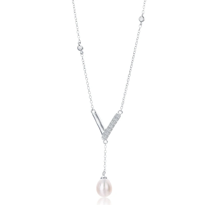 Cubic zirconia freshwater pearl 925 sterling silver necklace for women