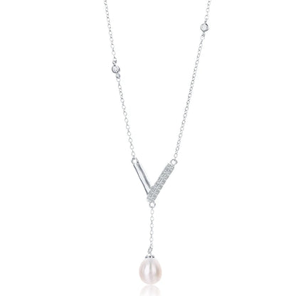 Cubic zirconia freshwater pearl 925 sterling silver necklace for women