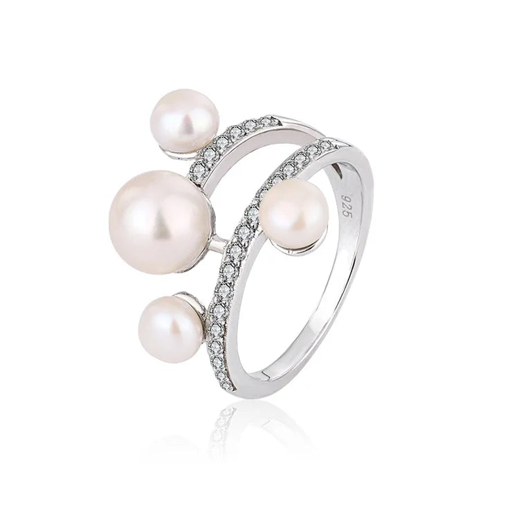 Personalized custom fashion women jewelry sterling silver freshwater pearl ring with white pearl