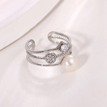 Custom three-band design ladies women female sterling silver pearl rings for girlfriend