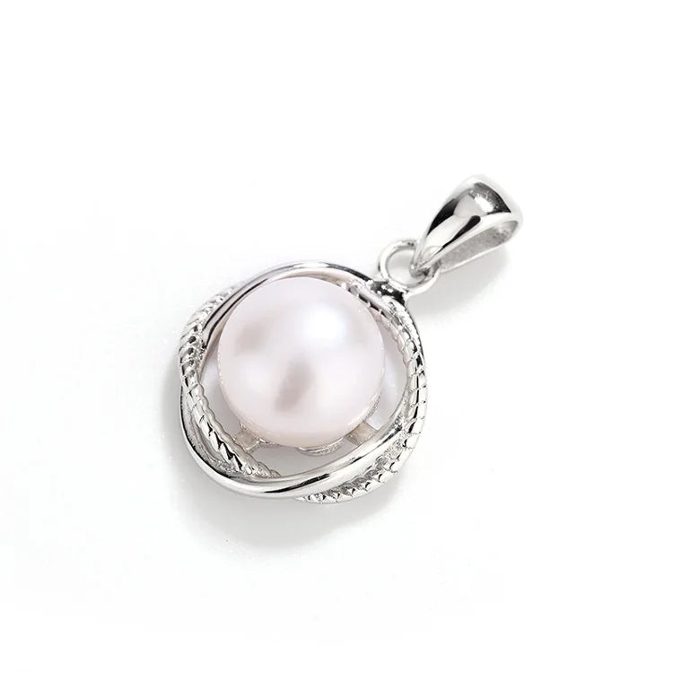 Custom fine modern fashion jewelry 925 sterling silver circle freshwater pearl necklace charm pendant for women