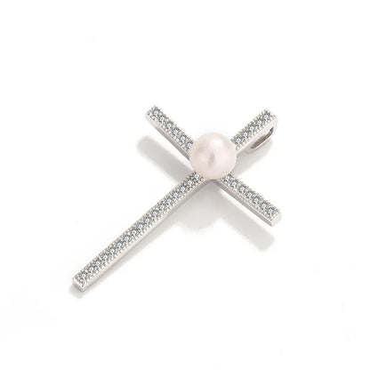 Single freshwater pearl sterling silver crucifix cross pendant for women