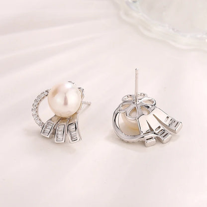 gold plated freshwater pearl 925 sterling silver earrings cubic zirconia fine jewelry for women