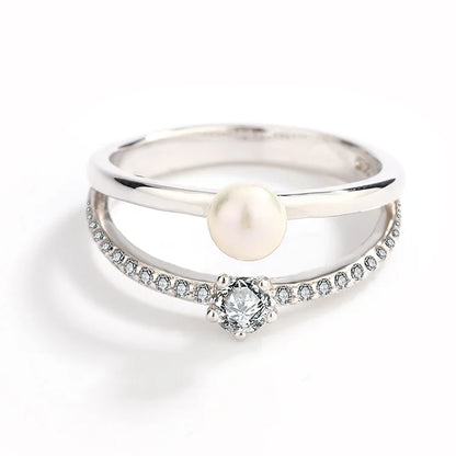 Double ring original simple unique dainty ladies pearl zircon mosonite diamond ring