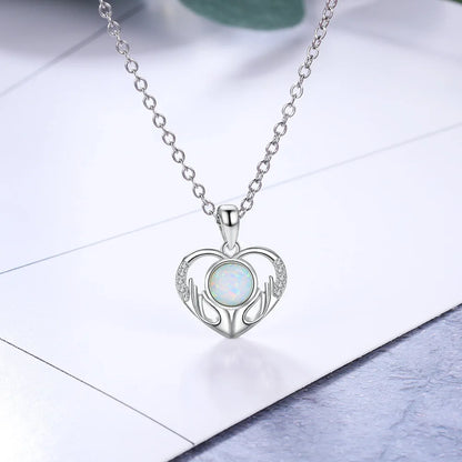 Fashion opal hug pendant mom heart present gift rhodium plated 925 silver opal pendant necklaces